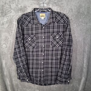 Roebuck Y Co Pearl Snap Plaid Flannel Shirt Mens Xl Black Grey VTG